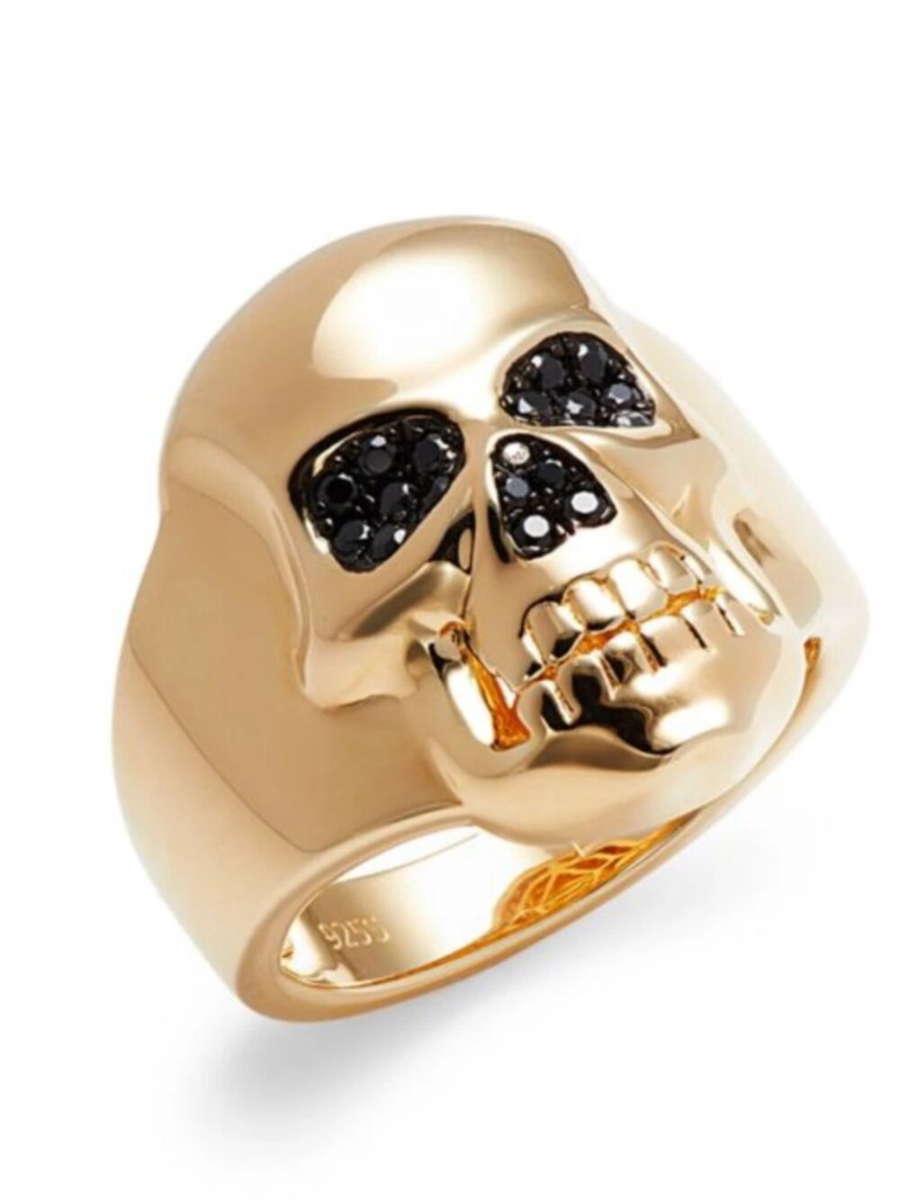 Effy 14K Gold Plated Sterling Silver Black Spinel Skull Ring Sz 10